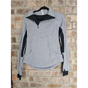 Lululemon Herringbone Quarter Zip Pullover Jacket Women Size‎ 8 Black Grey EUC
